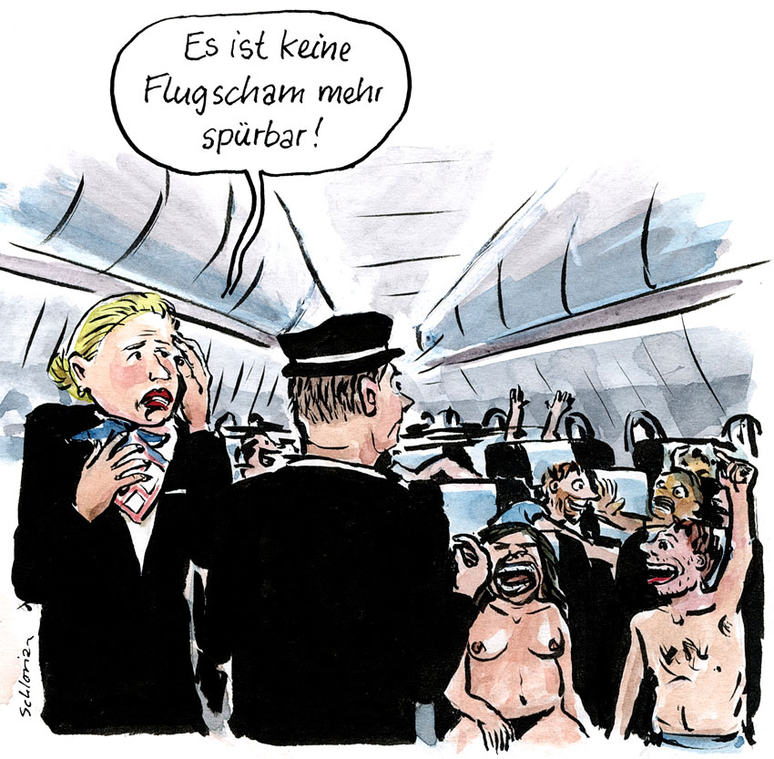 Cartoon im Flugzeug ist keine Scham mehr vorhanden.
