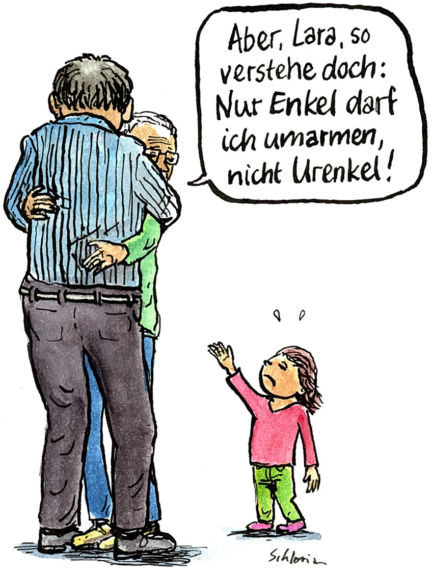Cartoon: Nur Enkel darf ich umarmen!
