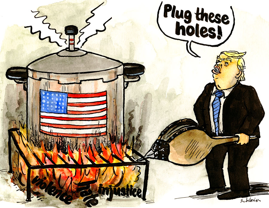 Cartoon Donald Trump: Plug these holes!