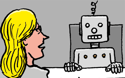 Cartoon Gespräch mit Roboter