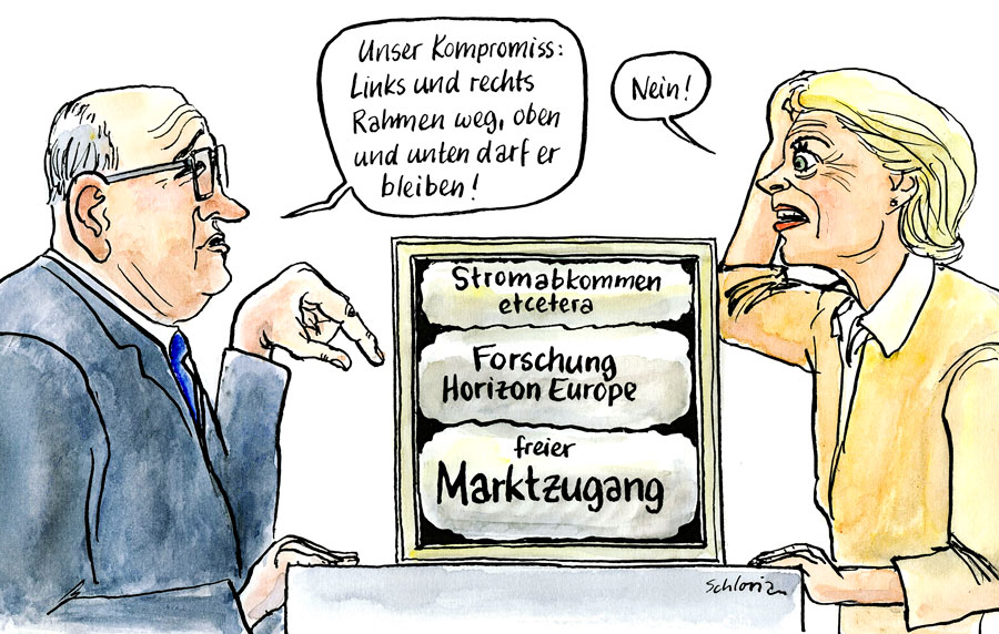 Cartoon Rahmenvertrag Schweiz-EU