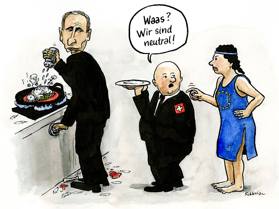 Cartoon Putin und die Schweizer Neutralität