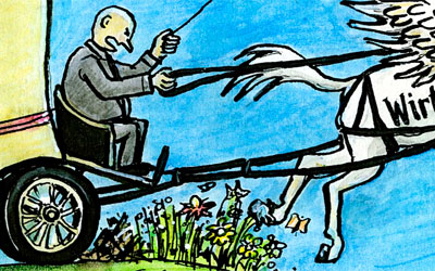 Cartoon Kutsche und Pferd