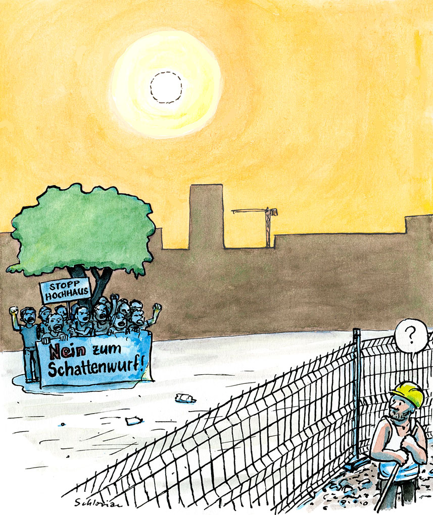 Cartoon: Protest gegen Schattenwurf im Hochsommer