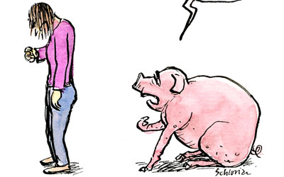 Cartoon Frauen und Schweine