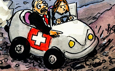 Cartoon Schweiz-Auto