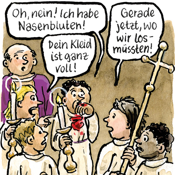 Ministrant mit Nasenbluten