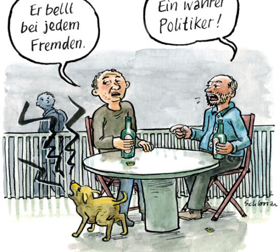 Er bellt bei jedem Fremden.