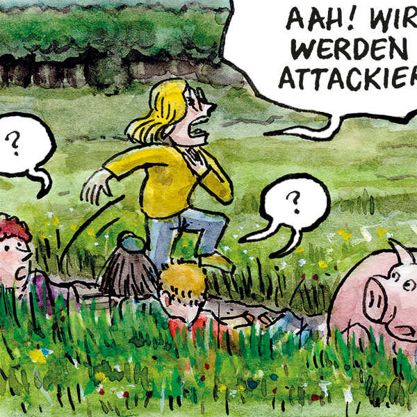 Attacke in der Wiese