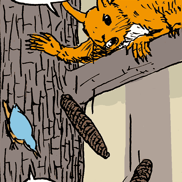 Trix wirft Tannzapfen