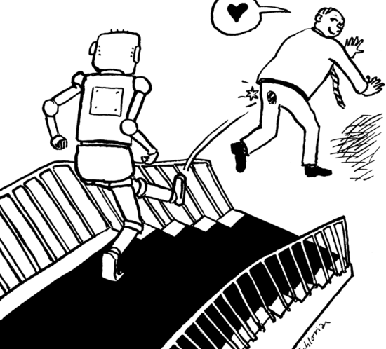 Roboter gibt Fusstritt