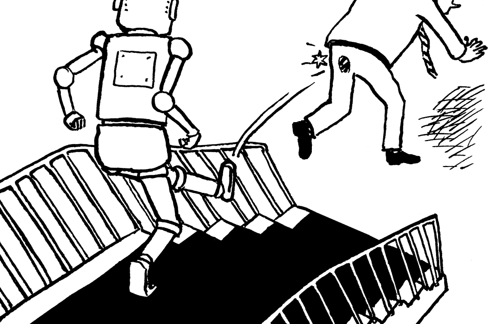 Roboter gibt Fusstritt