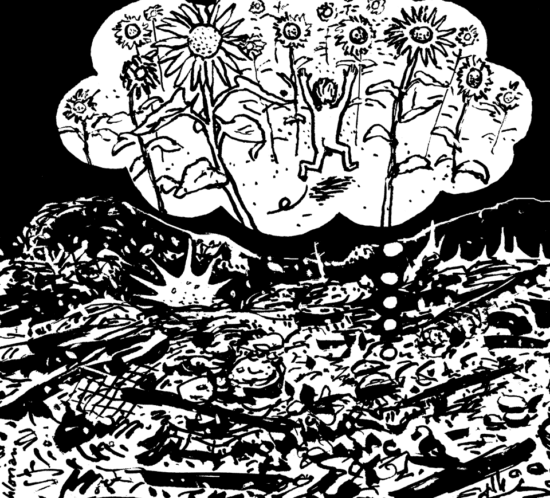 Der Soldat träumt von Sonnenblumen.