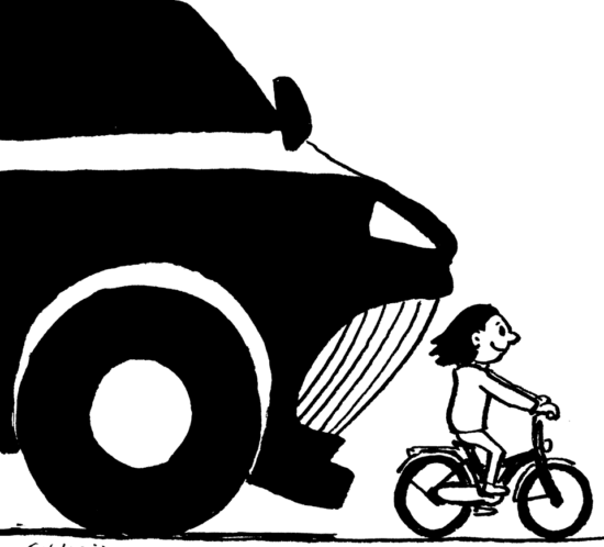 Strassenszene mit Kind auf Velo