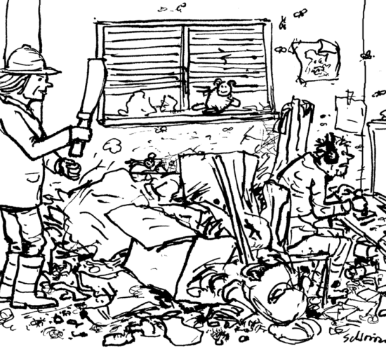 Die Mutter dringt mit Machete ins Zimmer ihres jugendlichen Sohnes ein.