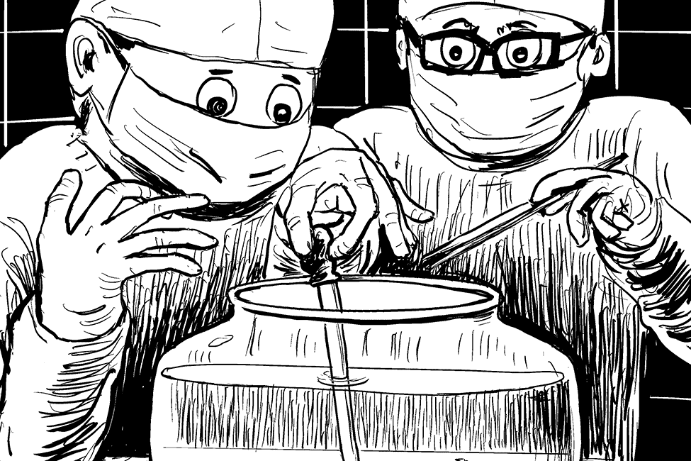 Axolotl und Wissenschaftler