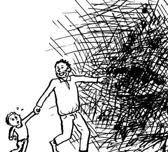 Vater und ängstlicher Sohn