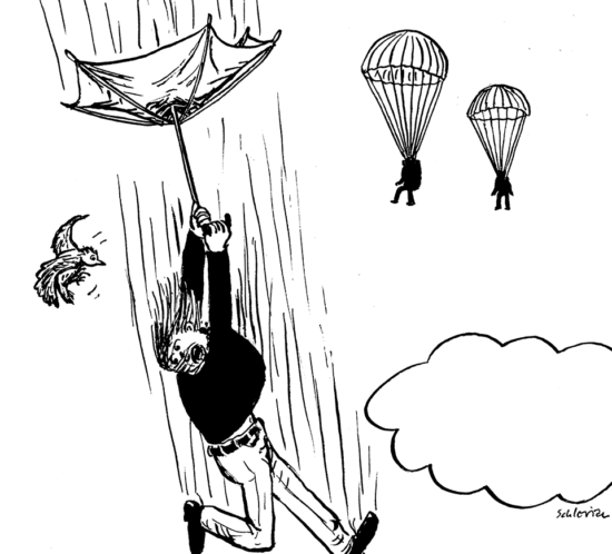 Falscher Schirm aufgespannt! Es hätte doch ein Falschirm sein sollen.