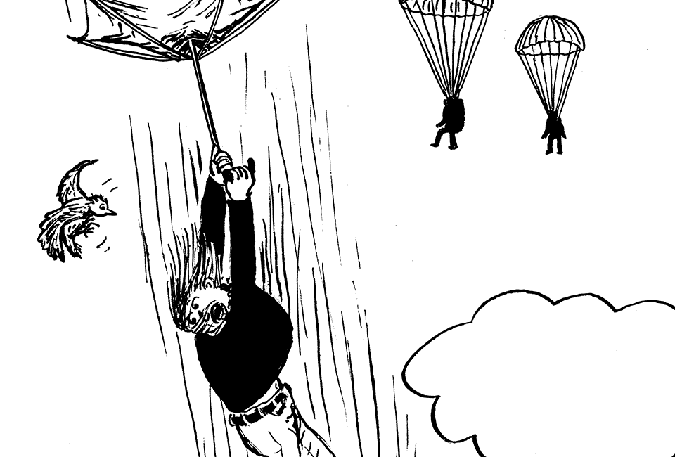 Falscher Schirm aufgespannt! Es hätte doch ein Falschirm sein sollen.