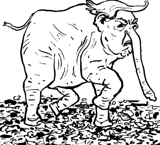 Trump als Elefant, der alles kaputt macht