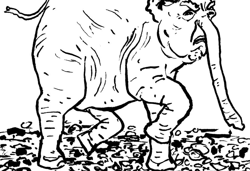 Trump als Elefant, der alles kaputt macht