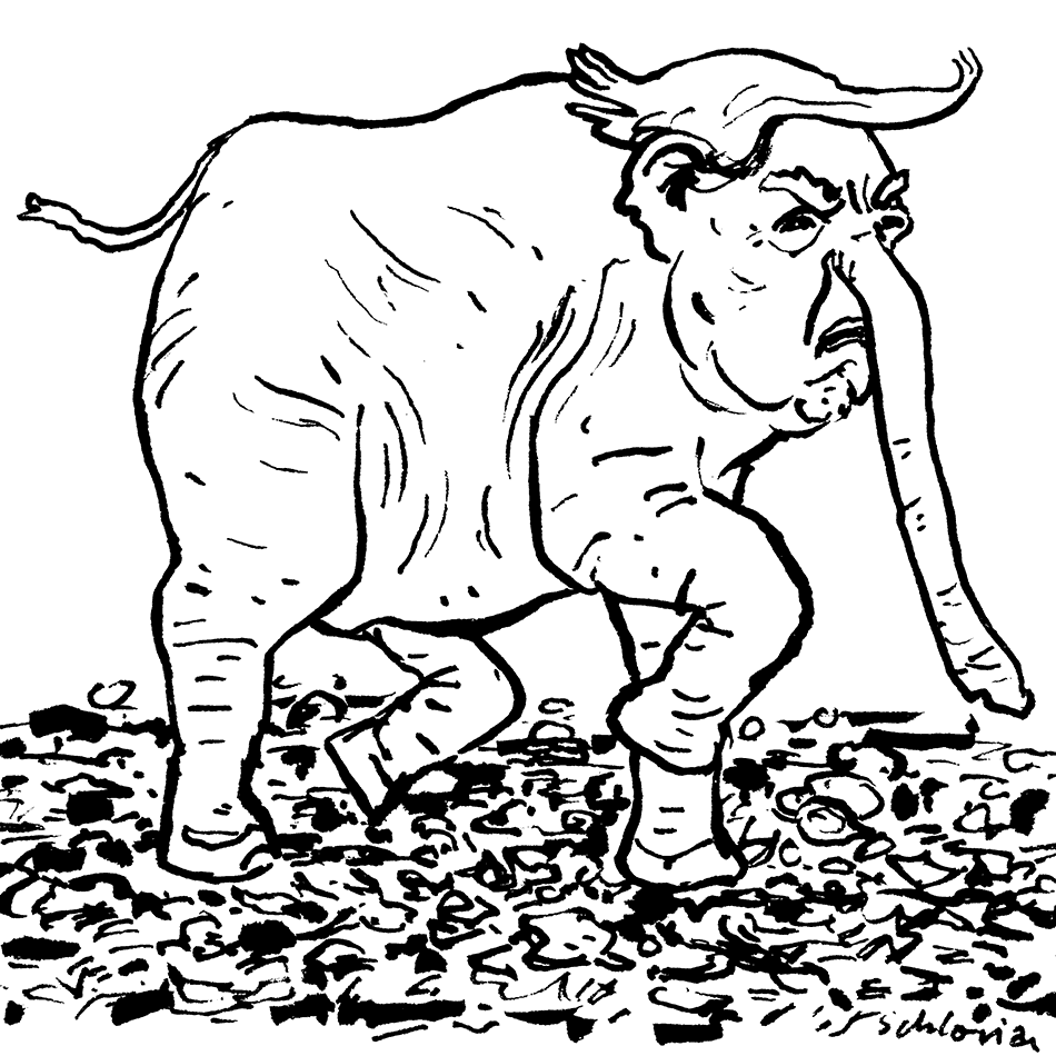 Trump als Elefant, der alles kaputt macht