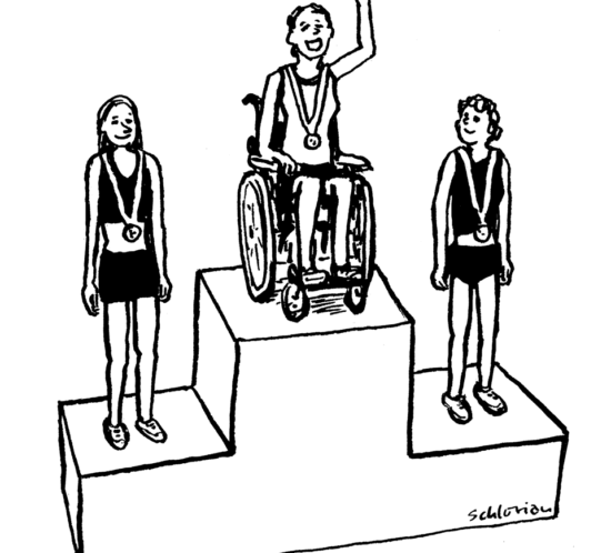 Der erste Platz … geht an die Dame im Rollstuhl.