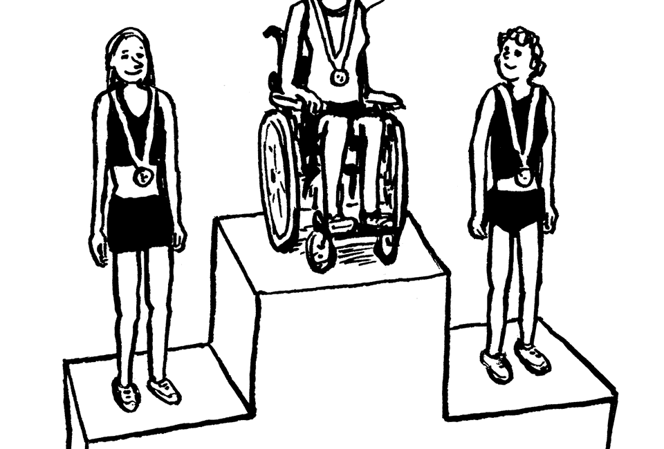 Der erste Platz … geht an die Dame im Rollstuhl.