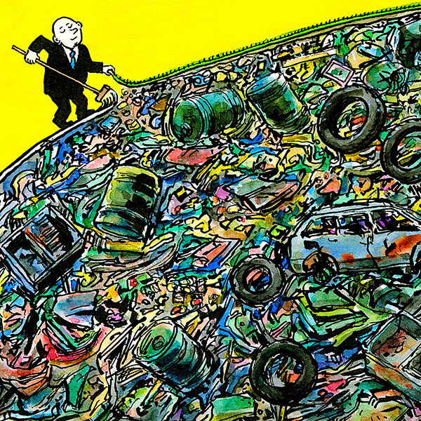 Abfall unter den Teppich kehren